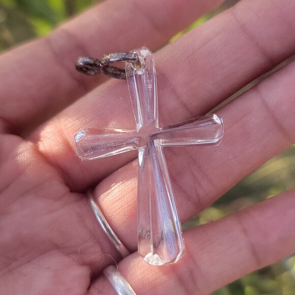 Vintage WATERFORD carved clear crystal 925 sterling silver necklace pendant - Picture 5 of 16